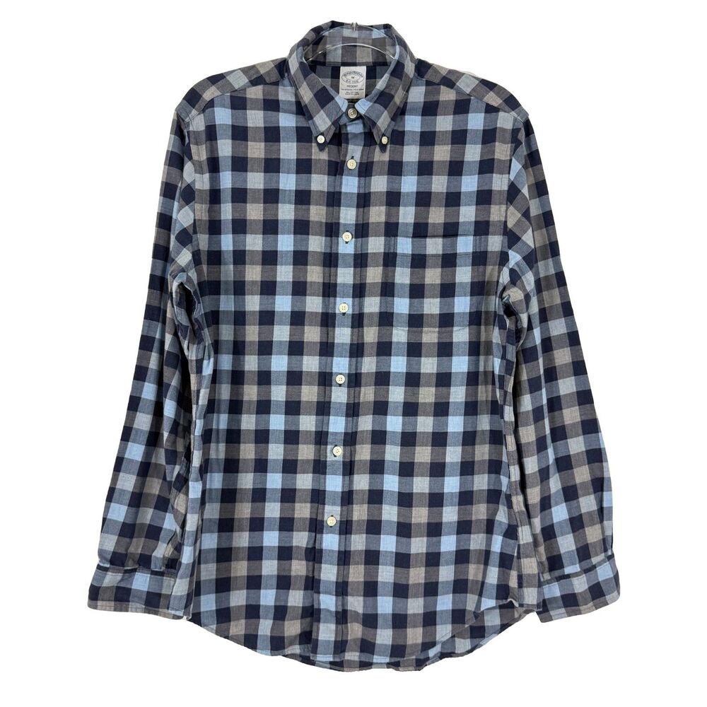 BROOKS BROTHERS Regent Fit Sport Shirt M Reg Blue Check Plaid Casual EUC B39